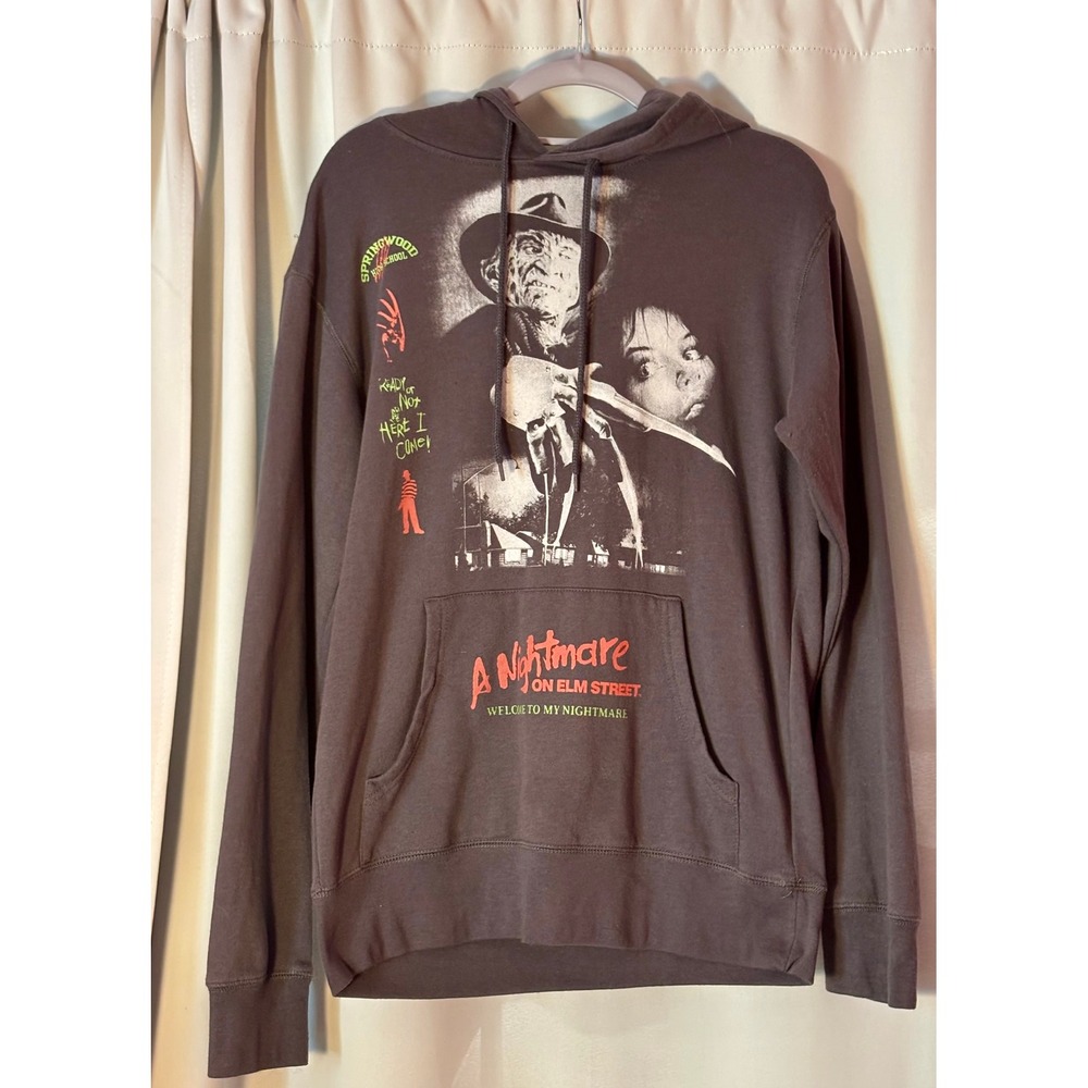 Mad Engine A Nightmare on Elm Street Freddy Krueger Graphic Hoodie Gray Mens SM